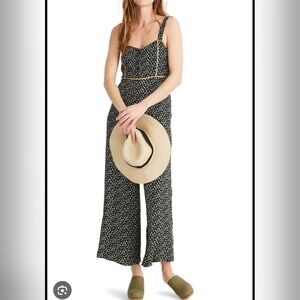 Madewell Black Floral Bustier Jumpsuit Size4 — Yellow Piping Wide Leg